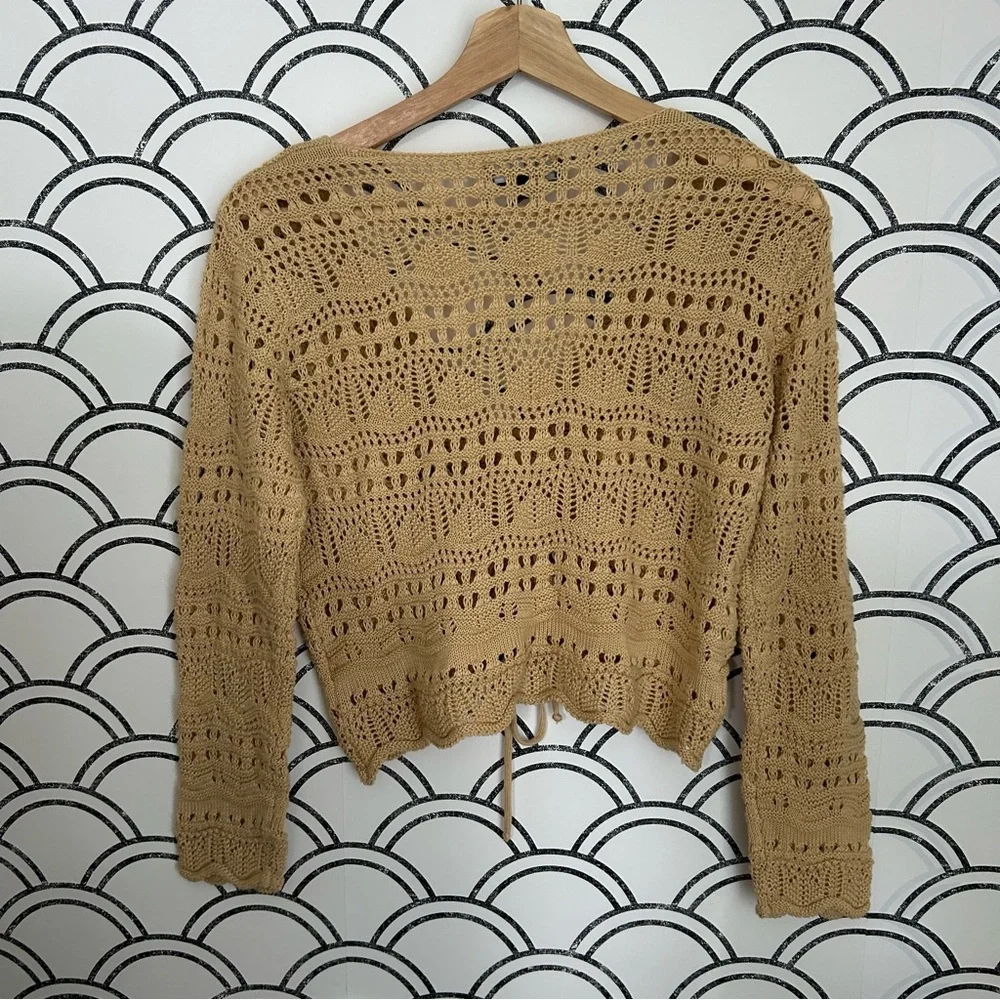 Lulus Only Yours Beige Sheer Crochet Ruched Sweater Top Small - Picture 6 of 7